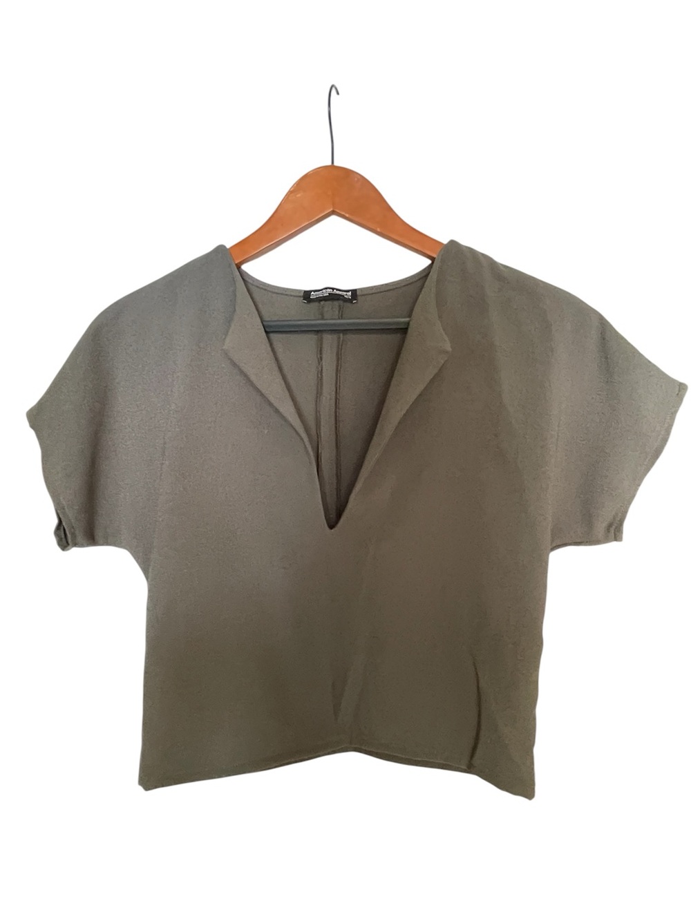 American Apparel Olive Open V-Neck Short Sleeve Top XS/S